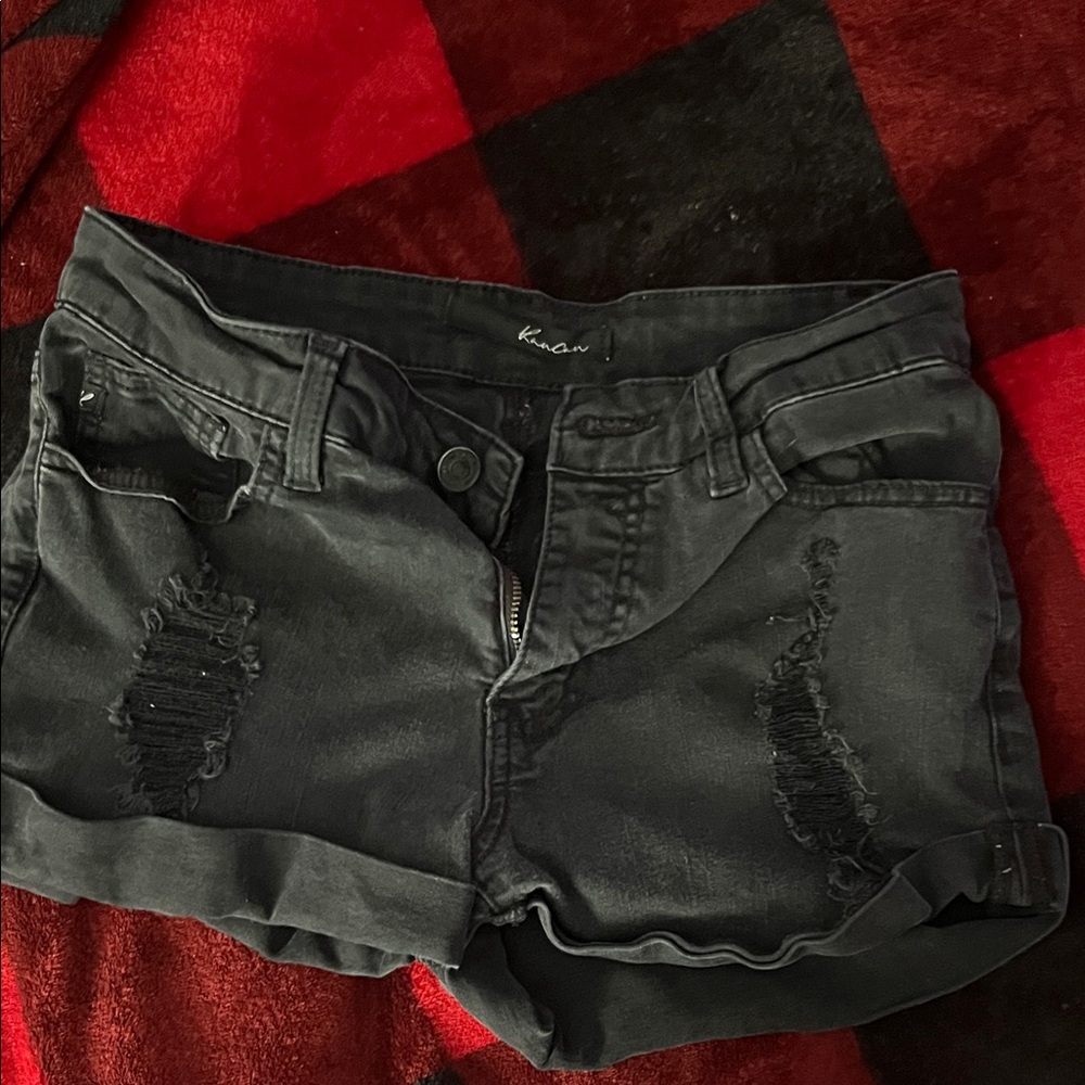 KanCan Charcoal Distressed Jean Shorts